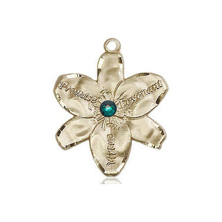14kt Gold Chastity Medal with a 3mm Emerald Swarovski stone