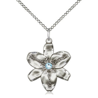 Sterling Silver Chastity Pendant with 3mm Aqua Swarovski stone Necklace