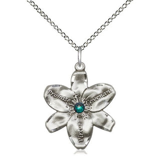 Sterling Silver Chastity Pendant with 3mm Emerald Swarovski stone Necklace