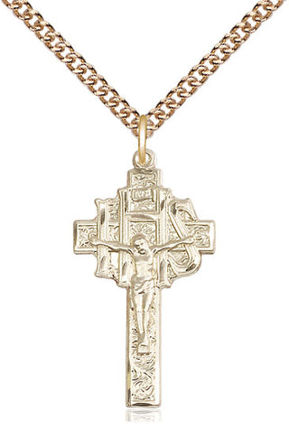14kt Gold Filled Crucifix-IHS Medal Catholic Jewelry
