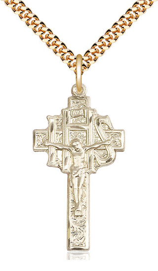 14kt Gold Filled Crucifix-IHS Medal Catholic Jewelry
