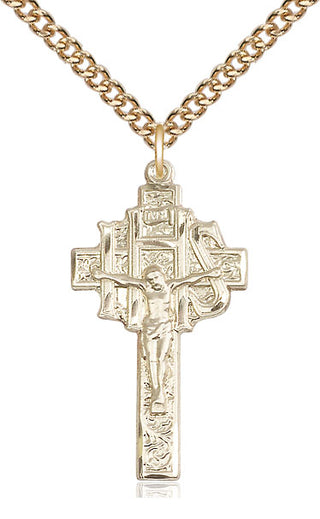 14kt Gold Filled Crucifix-IHS Medal Catholic Jewelry