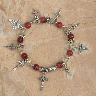 4-Pack - Crucifixes Stretch Bracelet-Garnet Stretch Bracelet contains 7 Crucifix Pendants - main product image | CatholicShop.com