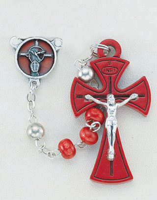 4MM Red Confirmation Wood Rosary Boxed