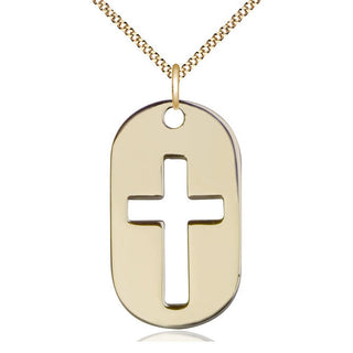 14kt Gold Filled Cross Dog Tag Medal Catholic Jewelry