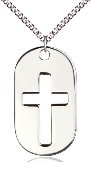 Sterling Silver Cross Dog Tag Medal Catholic Jewelry