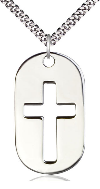 Sterling Silver Cross Dog Tag Medal Catholic Jewelry