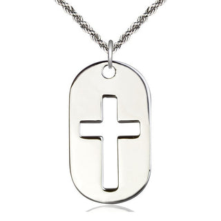 Sterling Silver Cross Dog Tag Medal Catholic Jewelry