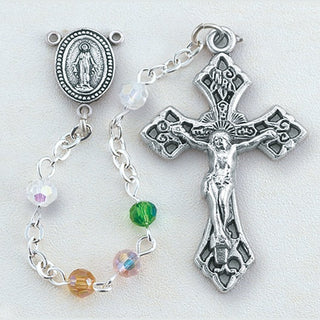4MM Multi Color Crystal Aurora with Deluxe Crucifix and Center