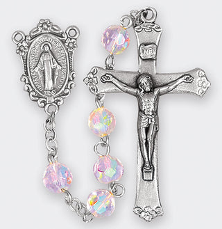 7MM Crystal Bead Rosary Boxed with Deluxe Crucifix and Center
