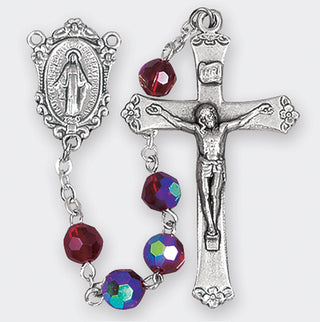 7 MM Garnet Crystal Rosary with Deluxe Crucifix and Center