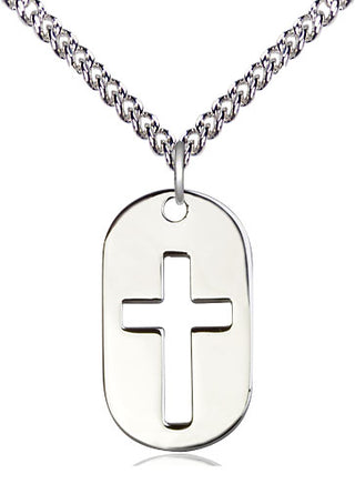 Sterling Silver Cross Dog Tag Medal Religious Jewelry