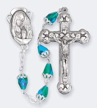 Aqua Crystal Capped Bead Rosary