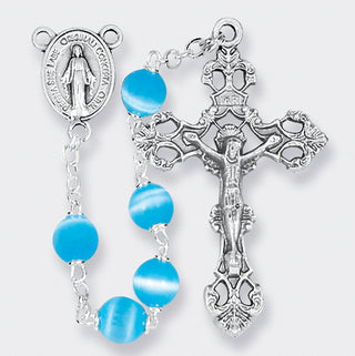6MM Round Glass Bead Lock Link Aqua Rosary