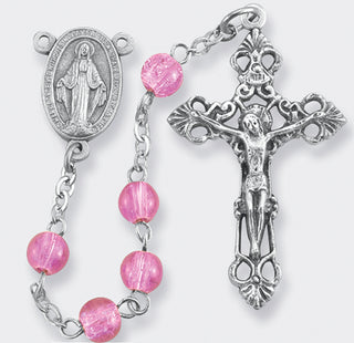 6MM Round Glass Bead Lock Link Fuschia Color Rosary