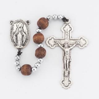 7MM Dark Brown Wood Bead with Crvd Cross/Sil Spacer 10-Pack
