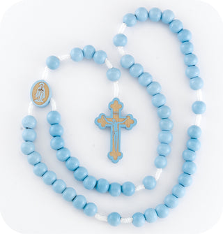 6MM Blue Bead Cord with Wood Crucifix 10-Pack