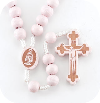 6MM Pink Bead Cord with Wood Crucifix 10-Pack