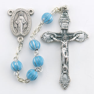 Blue And Silver Engraved Rosary