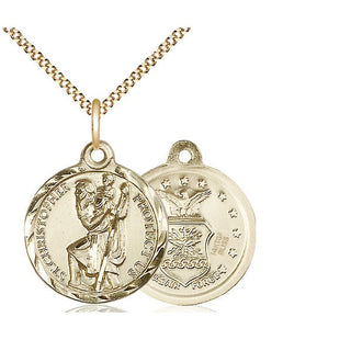 14kt Gold Filled Saint Christopher Air Force Medal Religious Jewelry