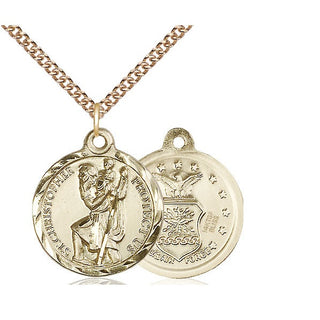 14kt Gold Filled Saint Christopher Air Force Medal Religious Jewelry
