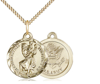 14kt Gold Filled Saint Christopher Army Medal Religious Jewelry
