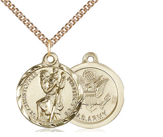 14kt Gold Filled Saint Christopher Army Medal Religious Jewelry