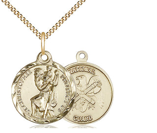 14kt Gold Filled Saint Christopher National Guard Medal Religious Jewelry