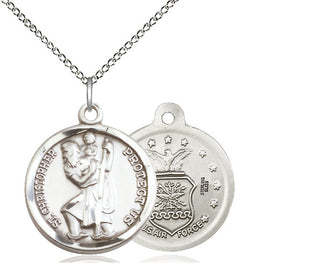 Sterling Silver Saint Christopher Air Force Medal Religious Jewelry