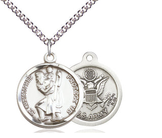 Sterling Silver Saint Christopher Army Medal Religious Jewelry