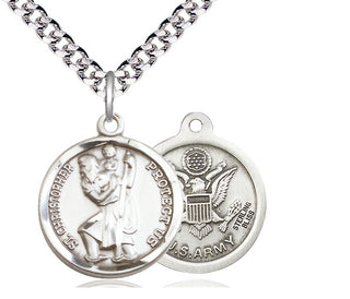 Sterling Silver Saint Christopher Army Medal Religious Jewelry