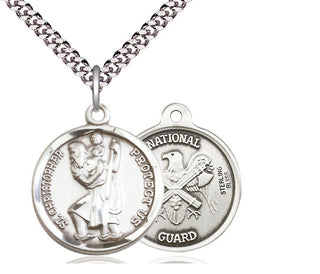 Sterling Silver Saint Christopher National Guard Medal Religious Jewelry