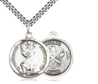 Sterling Silver Saint Christopher National Guard Medal Religious Jewelry