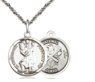 Sterling Silver Saint Christopher National Guard Medal Religious Jewelry