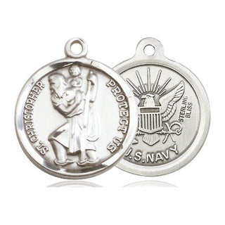 Sterling Silver Saint Christopher Navy Medal Religious Jewelry