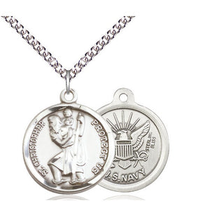 Sterling Silver Saint Christopher Navy Medal Religious Jewelry