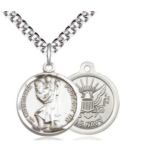 Sterling Silver Saint Christopher Navy Medal Religious Jewelry