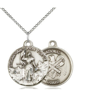 Sterling Silver Saint Joan of Arc National Guard Medal Religious Jewelry