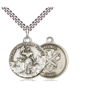 Sterling Silver Saint Joan of Arc National Guard Medal Religious Jewelry