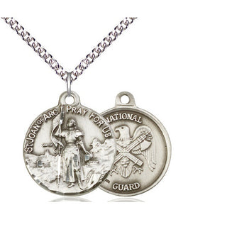 Sterling Silver Saint Joan of Arc National Guard Medal Religious Jewelry