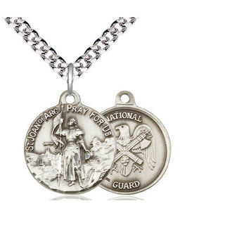 Sterling Silver Saint Joan of Arc National Guard Medal Religious Jewelry