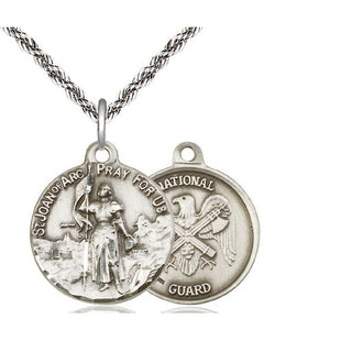 Sterling Silver Saint Joan of Arc National Guard Medal Religious Jewelry