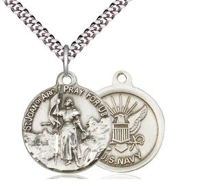 Sterling Silver Saint Joan of Arc Navy Medal Religious Jewelry