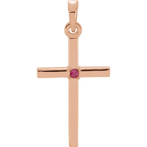 14K Rose 22.65x11.4 MM Ruby Cross Pendant