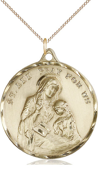 14kt Gold Saint Ann Medal Engraved Catholic Saint Jewelry