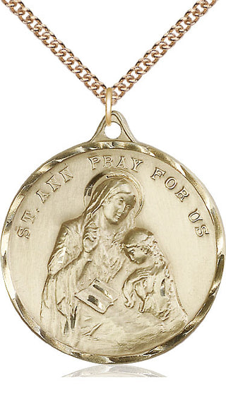 14kt Gold Saint Ann Medal Engraved Catholic Saint Jewelry