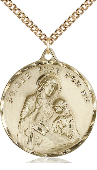 14kt Gold Saint Ann Medal Engraved Catholic Saint Jewelry