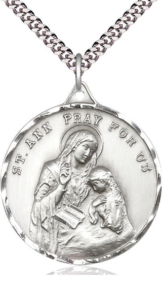Pewter Saint Ann Medal Catholic Jewelry Engraved Catholic Saint Jewelry
