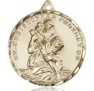14kt Gold Saint Christopher Medal Engraved Catholic Saint Jewelry