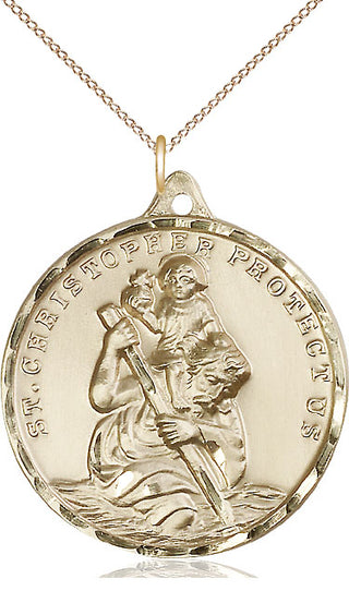 14kt Gold Saint Christopher Medal Engraved Catholic Saint Jewelry